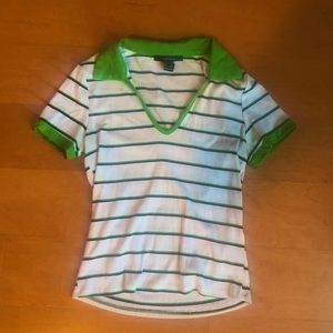 Forever 21 (Size S) Green, Black, and White Striped Collared Shirt